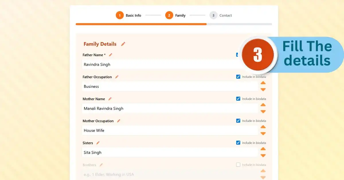 Fill Family Details in Biodata