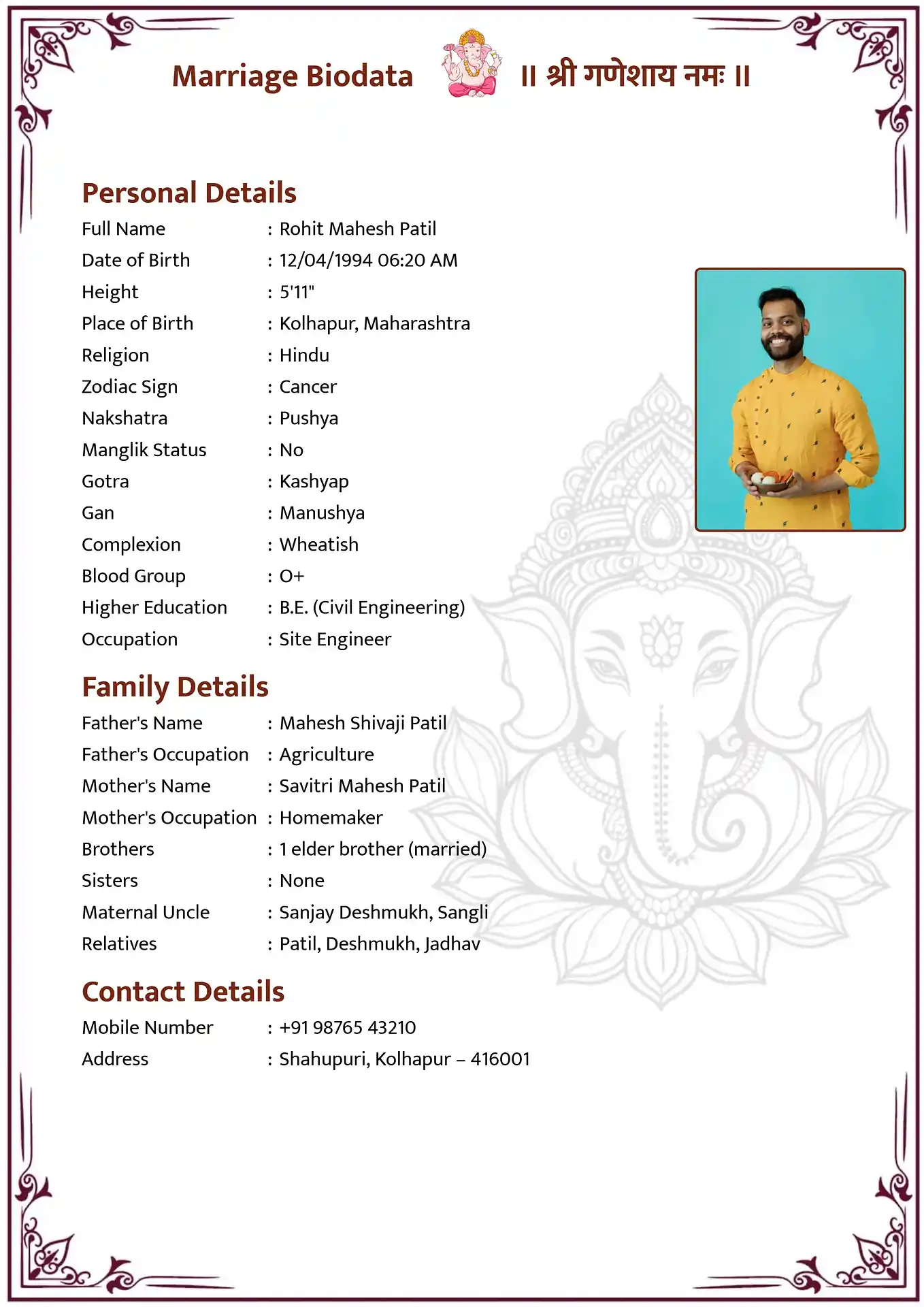 Template 4 biodata template