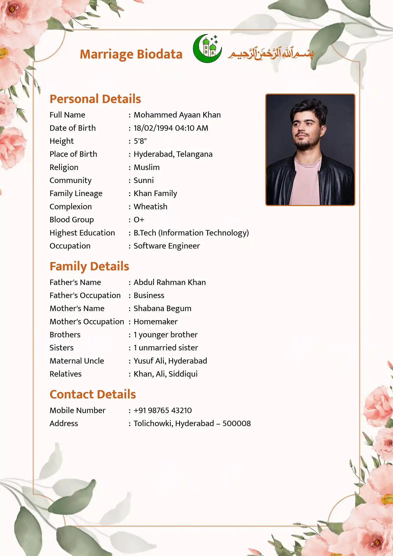 Marriage biodata template - Template 6 design