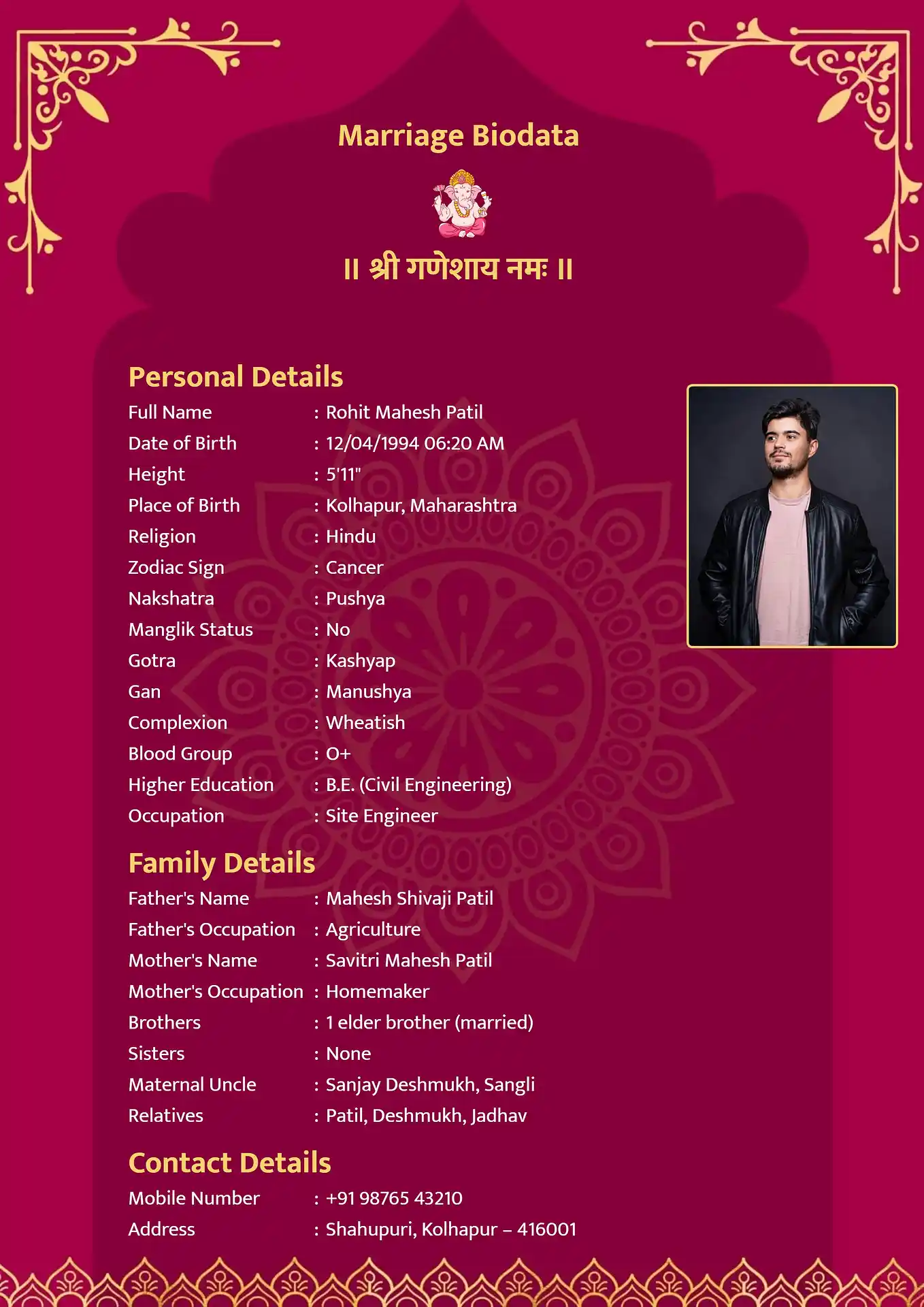 Template 8 biodata template