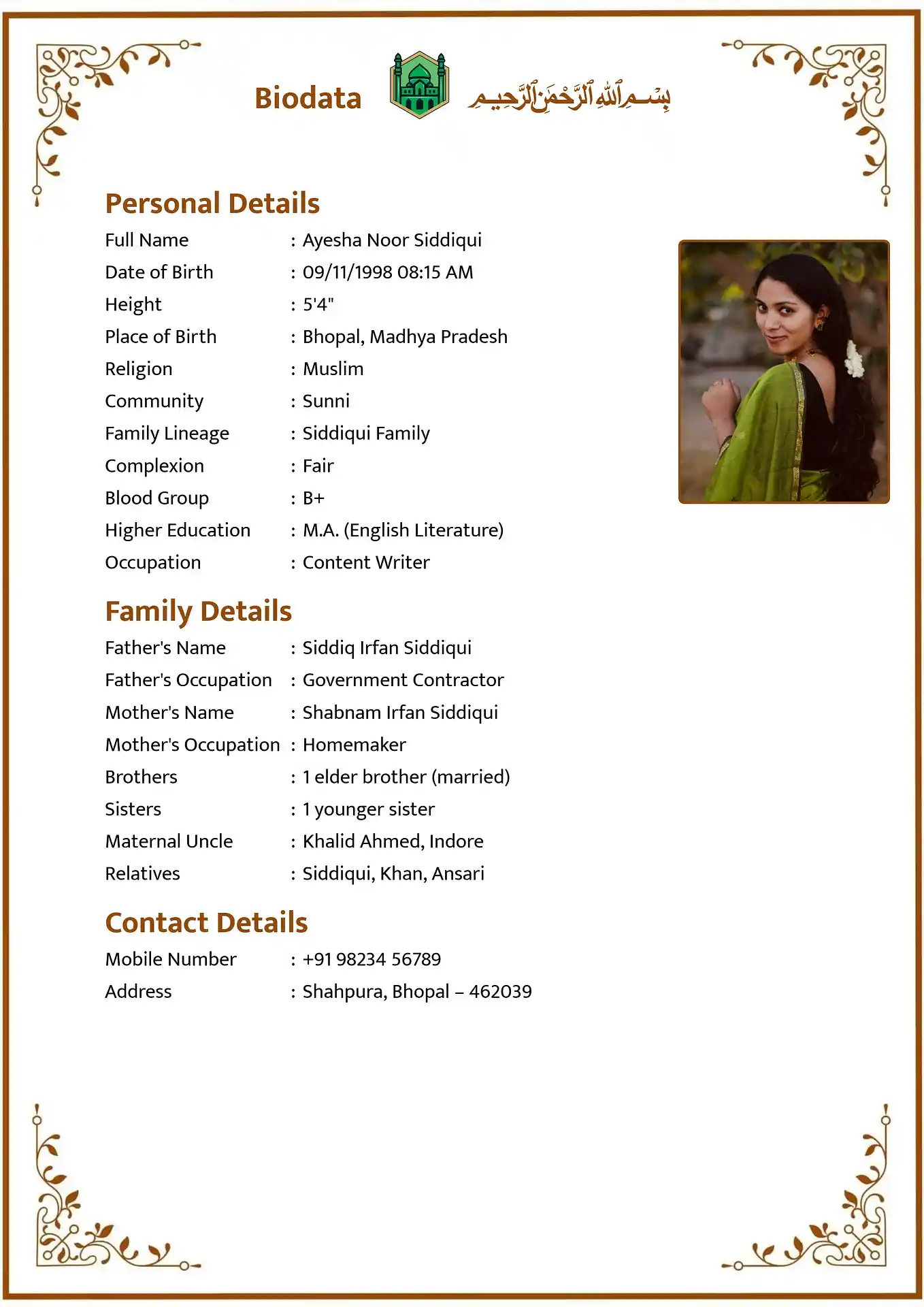 Template 6 biodata template