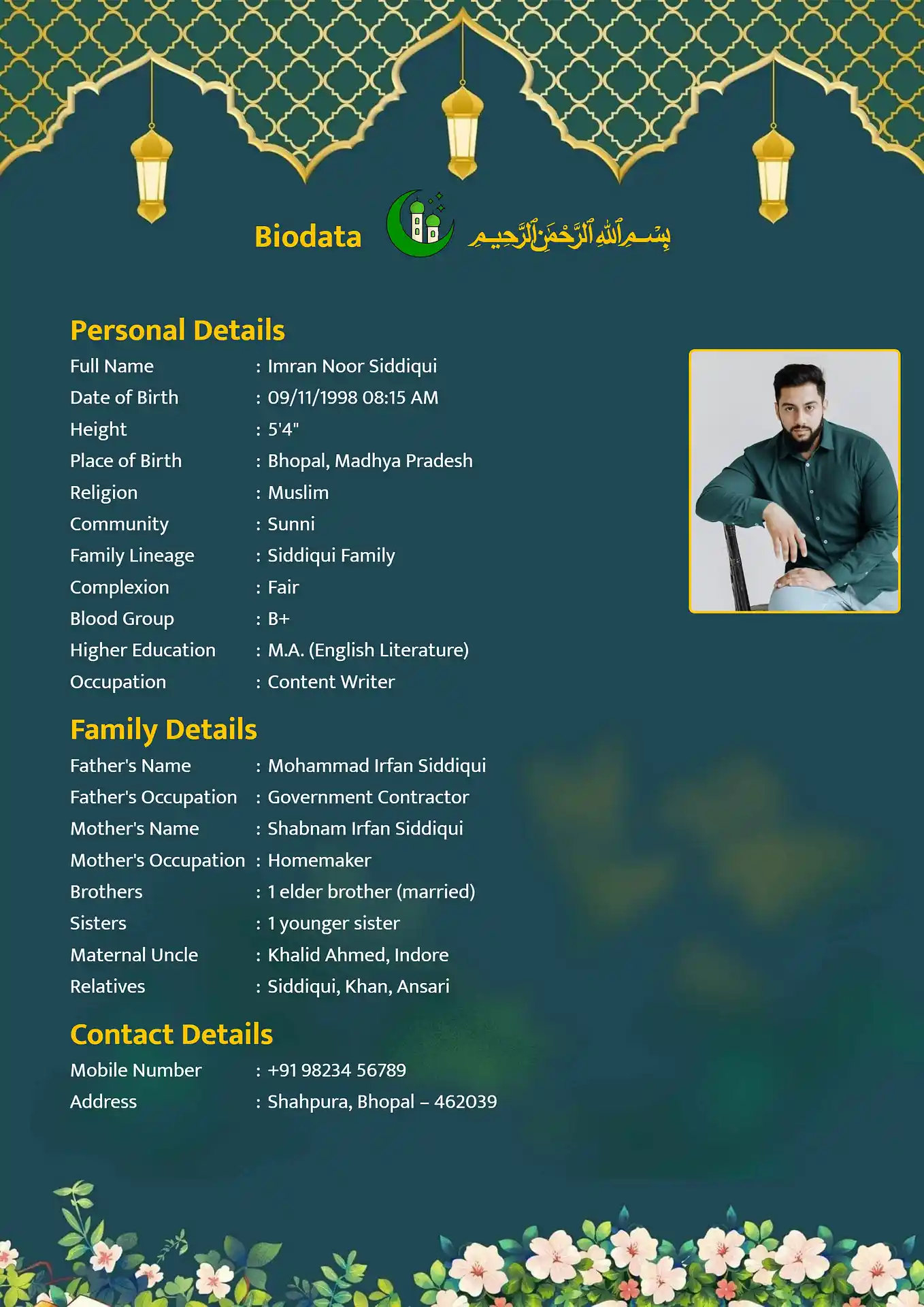 Marriage biodata template - Template 2 design